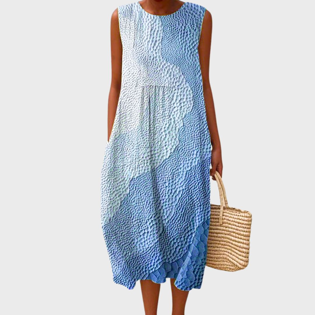 Women's Linen Midi Dress for Summer in Blau 1