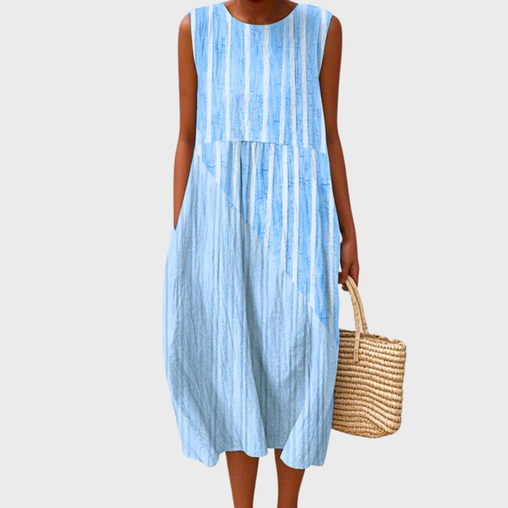 Women's Linen Midi Dress for Summer in Blau 2
