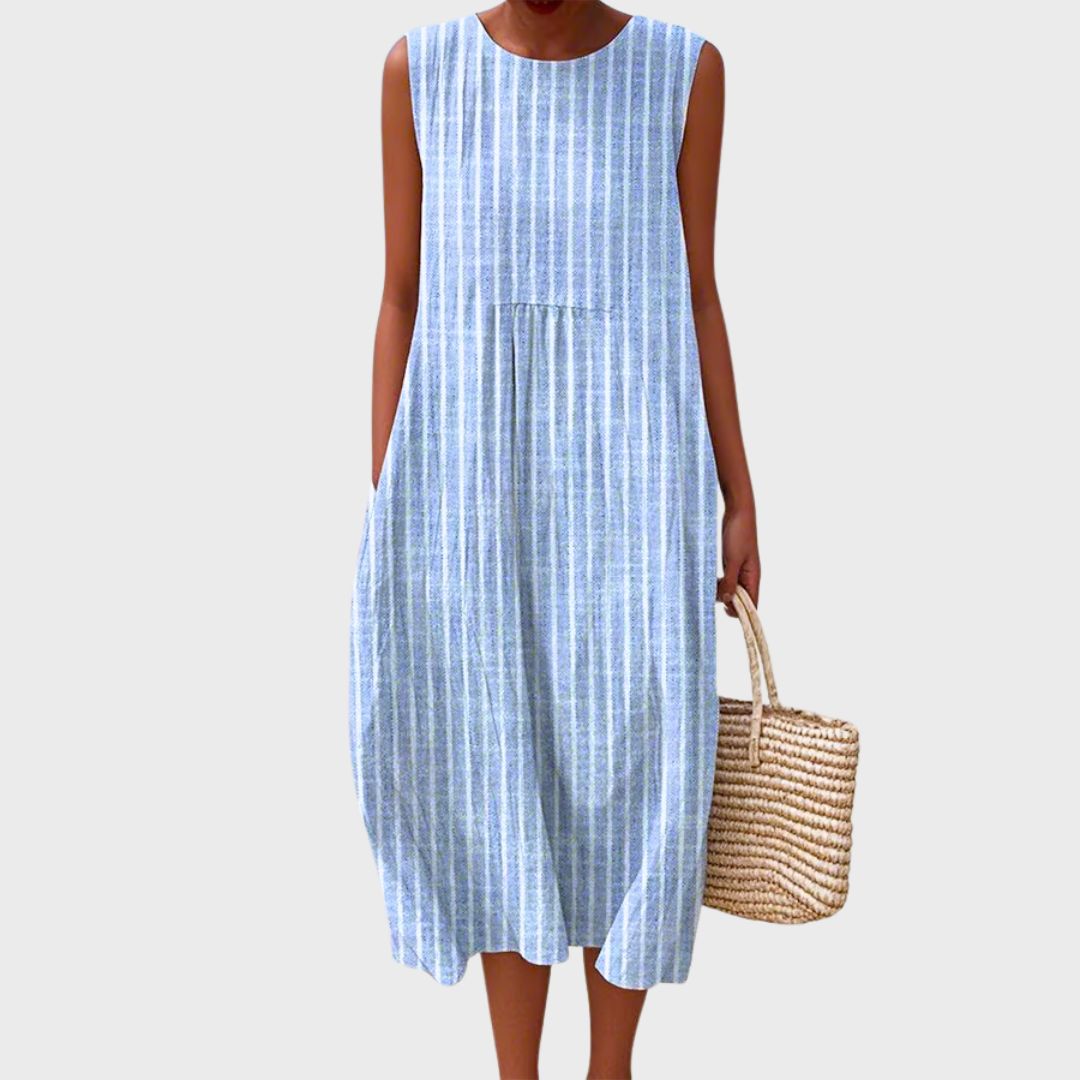 Women's Linen Midi Dress for Summer in Blau 3