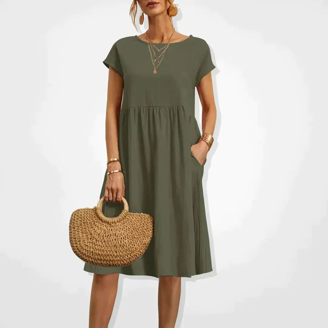 Women's Linen Relaxed Wedding Guest Dress in Green