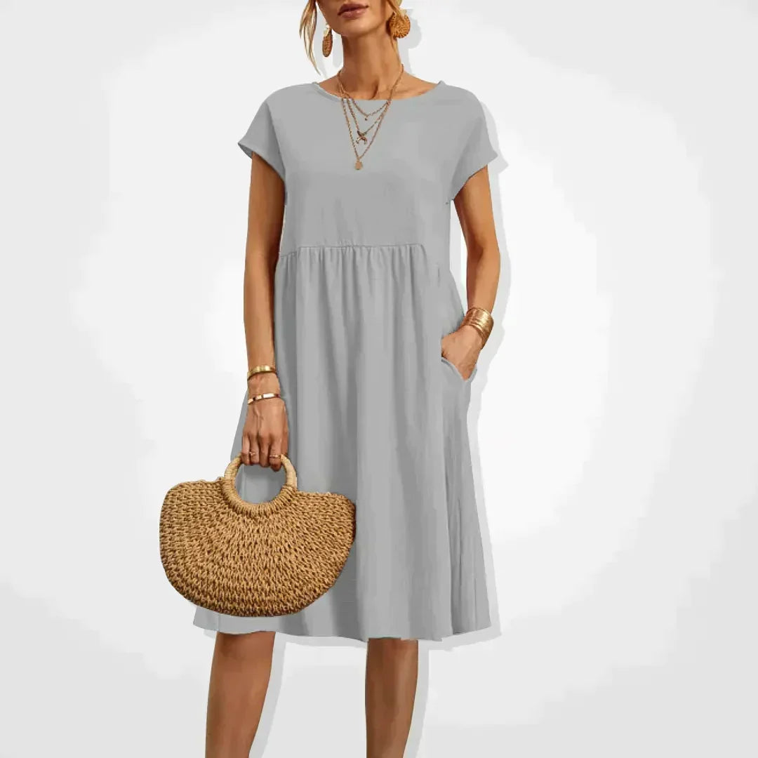 Women's Linen Relaxed Wedding Guest Dress in Grey