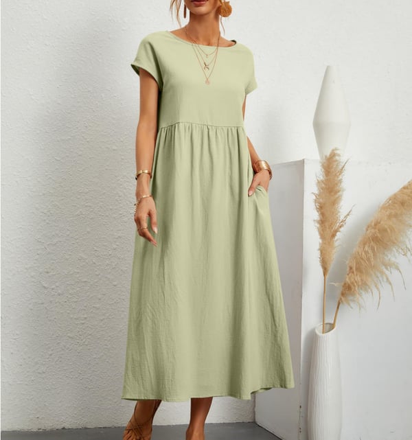 Women's Linen Relaxed Wedding Guest Dress in Light Green