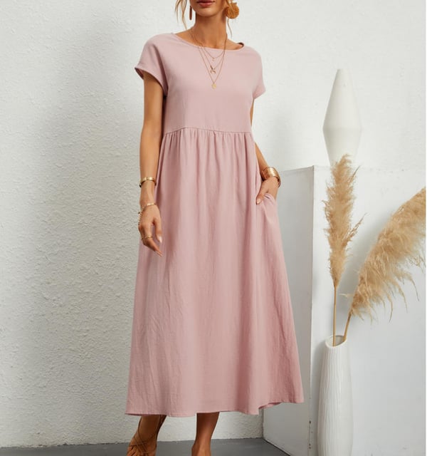 Women's Linen Relaxed Wedding Guest Dress in Pink