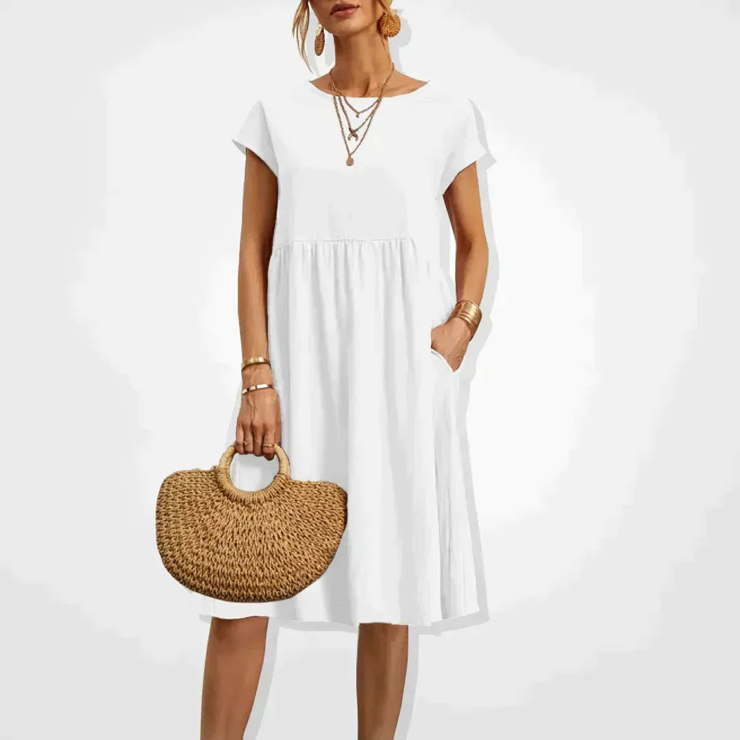 Women's Linen Relaxed Wedding Guest Dress in White