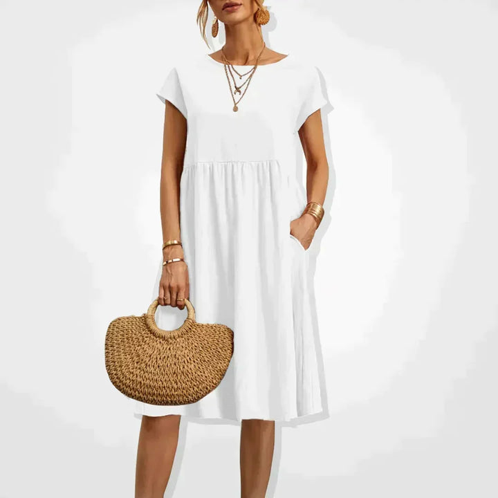 Women's Linen Relaxed Wedding Guest Dress in White