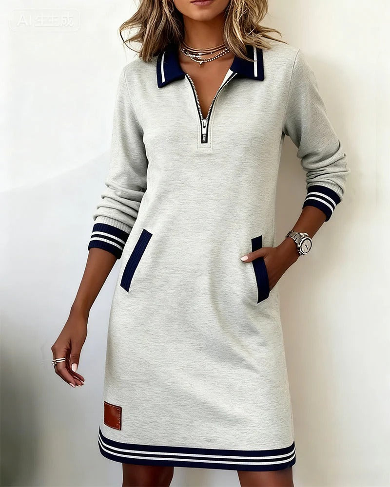 Women's Long-Sleeved Wedding Guest Dress for Fall in Grey