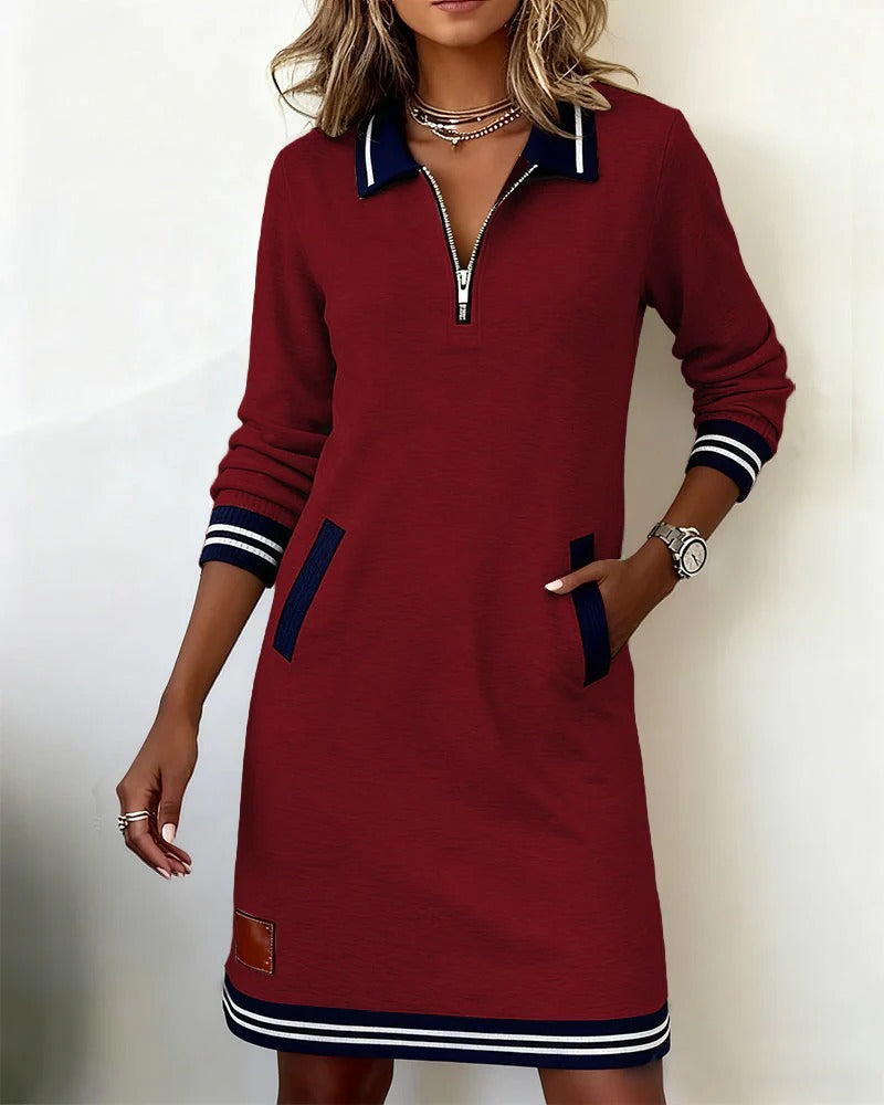 Women's Long-Sleeved Wedding Guest Dress for Fall in Red
