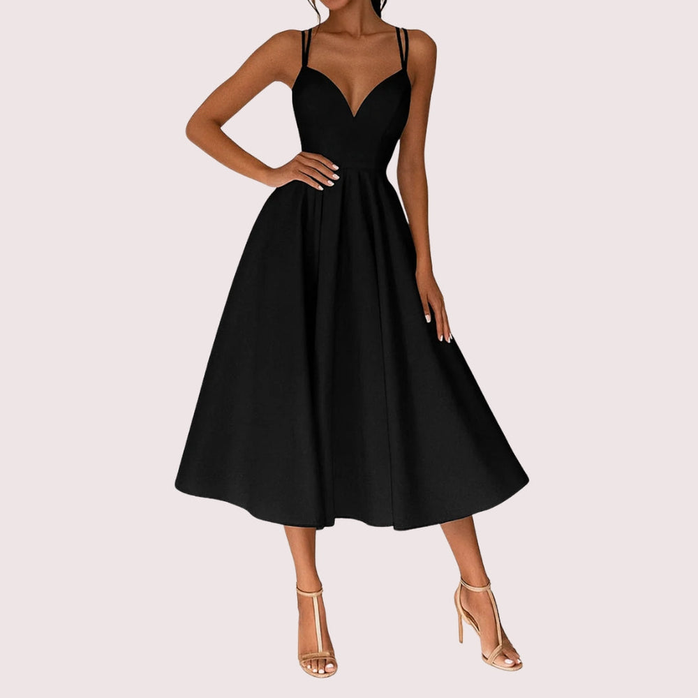 Women's Refined Midi Wedding Guest Dress in Black