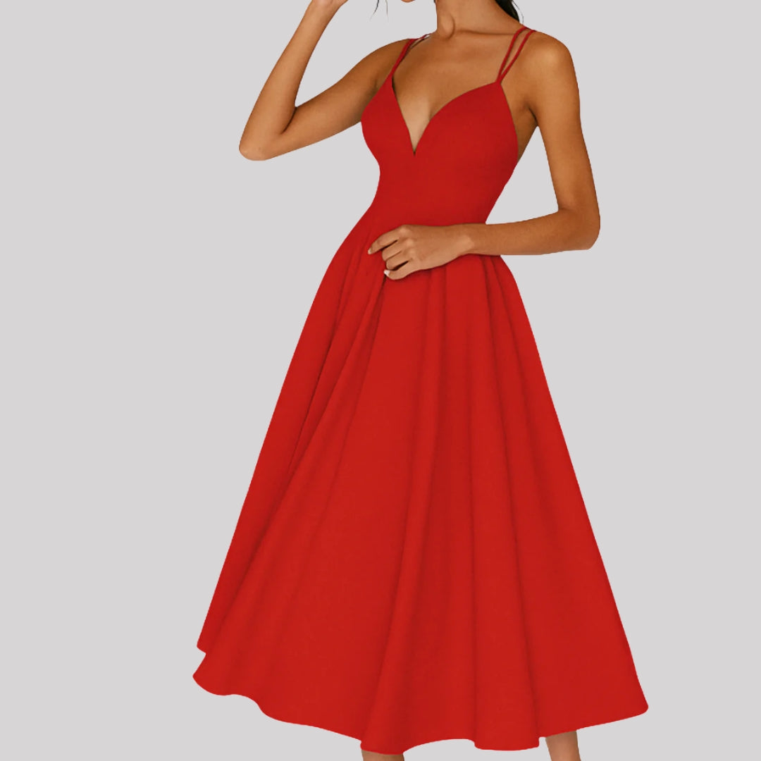 Women's Refined Midi Wedding Guest Dress in Red