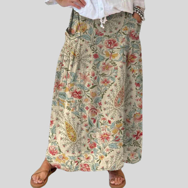 Women's Relaxed Linen Skirt in Floral Print