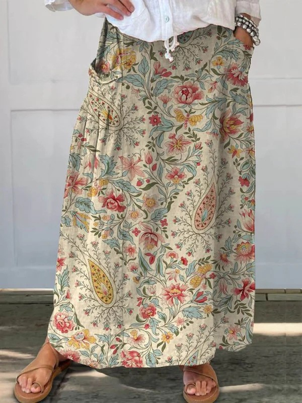 Women's Relaxed Linen Skirt in Floral Print (2)