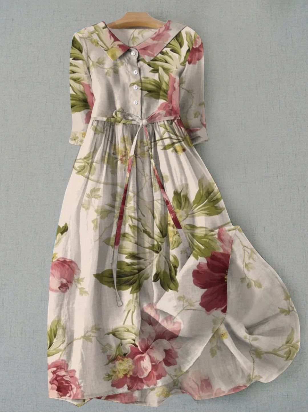 Women's Romantic Floral Linen Wedding Guest Dress