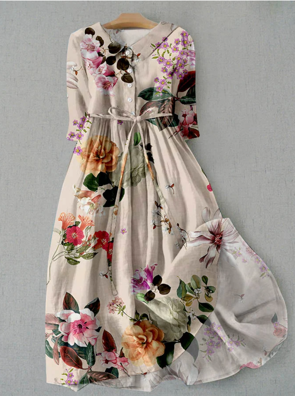 Women's Romantic Floral Linen Wedding Guest Dress (2)