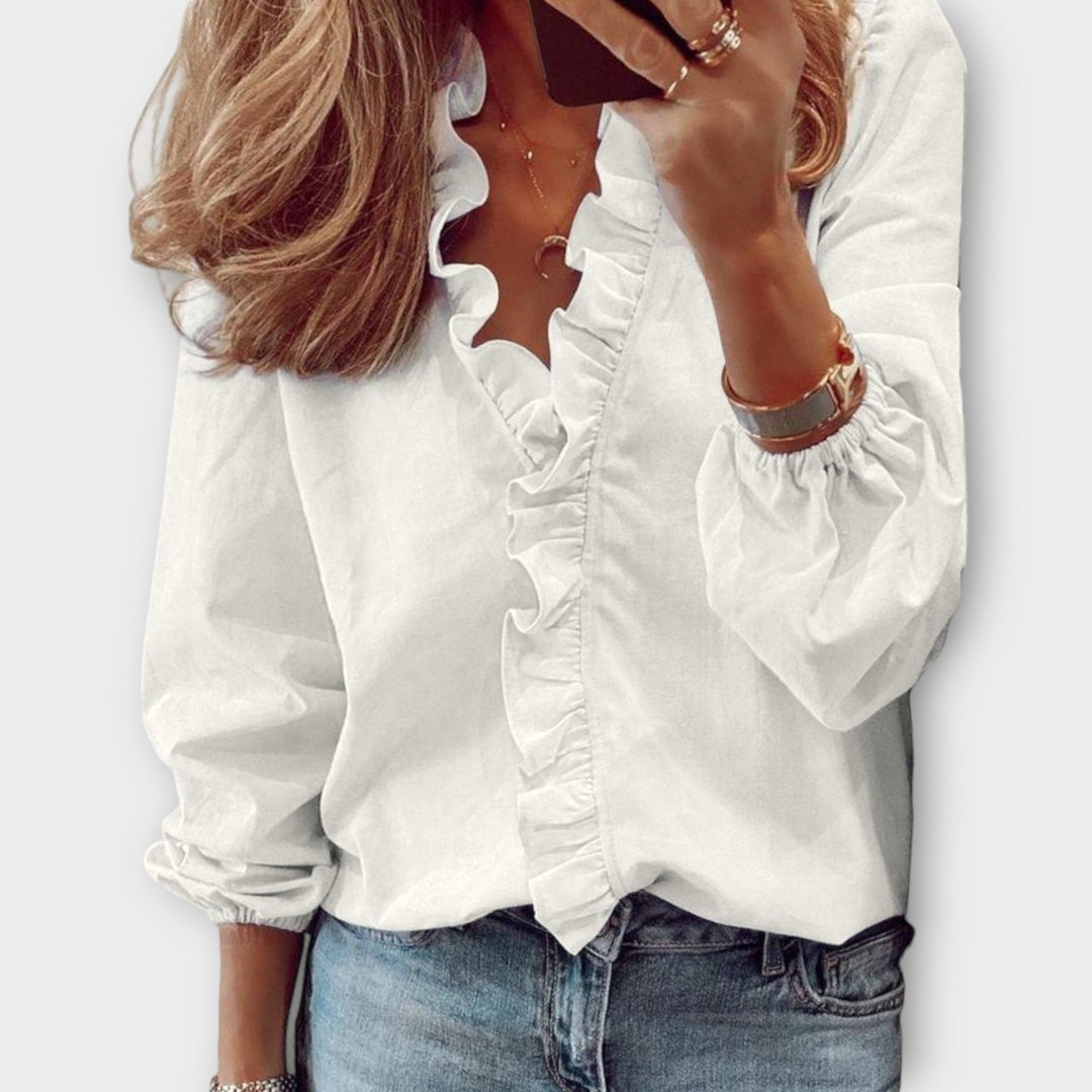 Women's Romantic Long-Sleeve Top for Going Out in White
