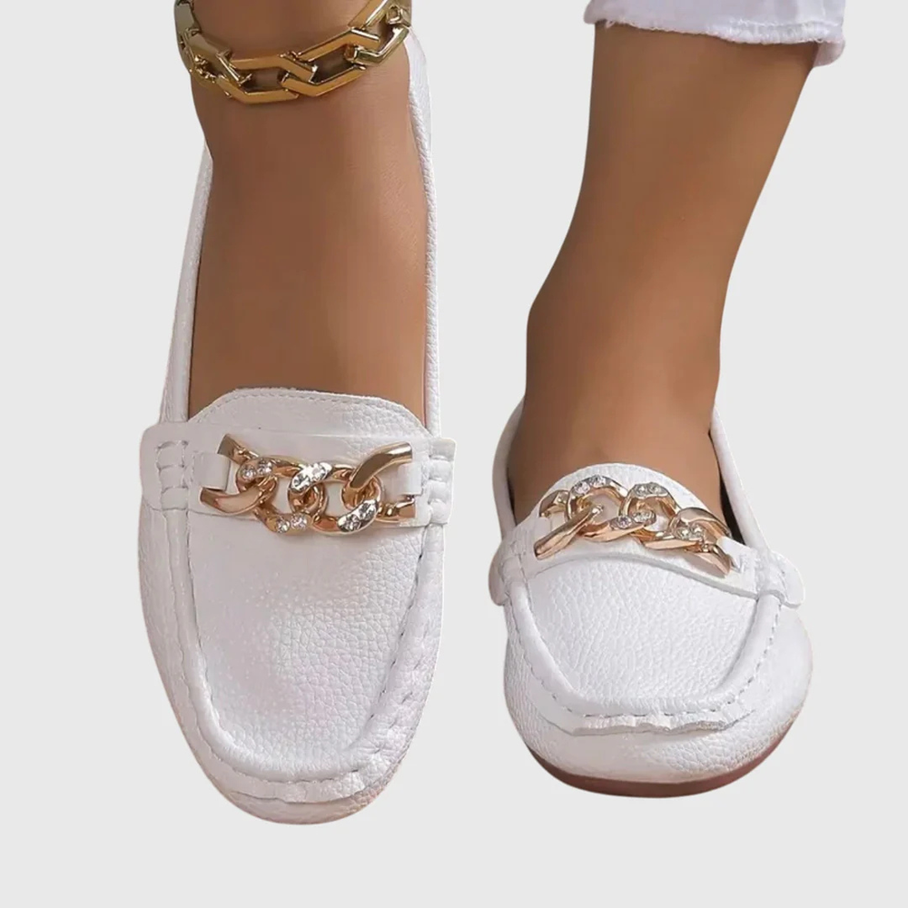 Women's Slip-On Loafer with Chain in White