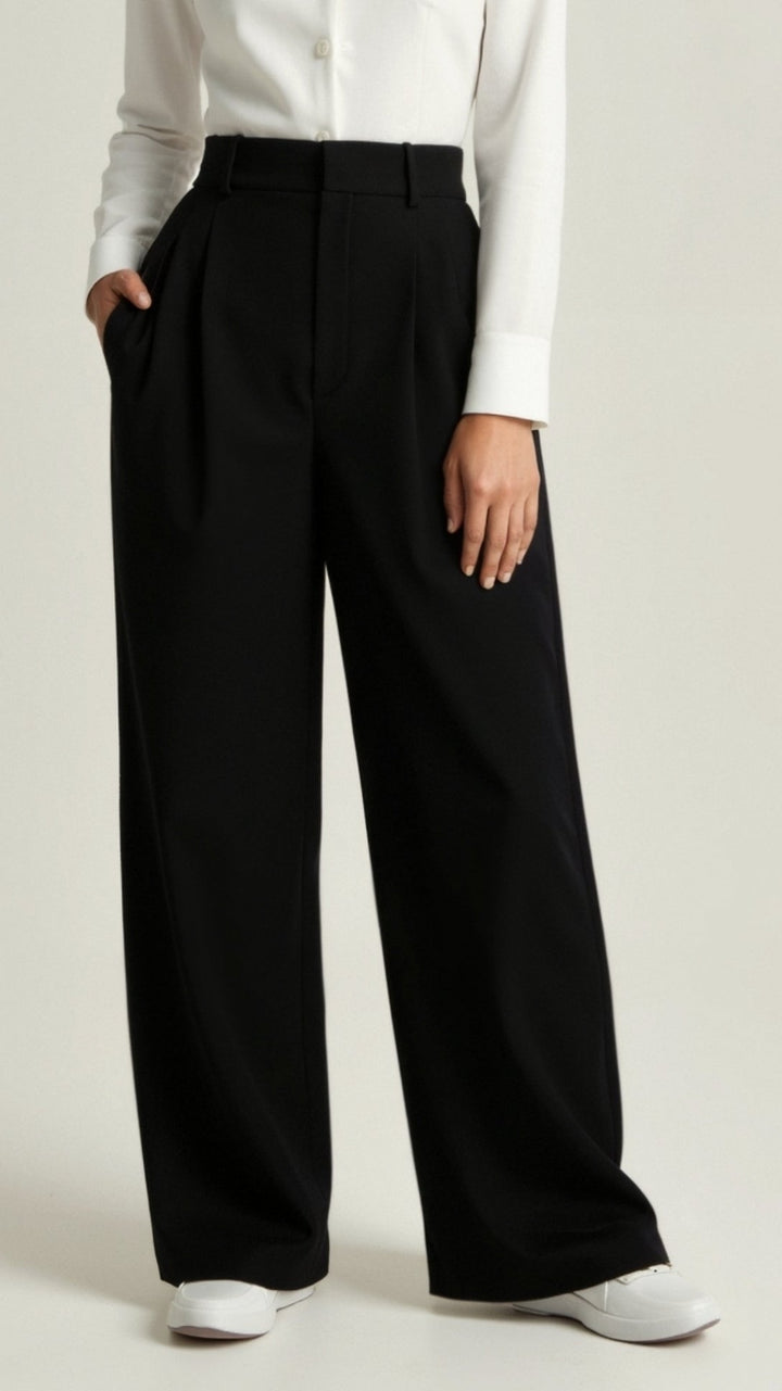 Women's Smart Wide Leg Trousers for Work in Dark Grey