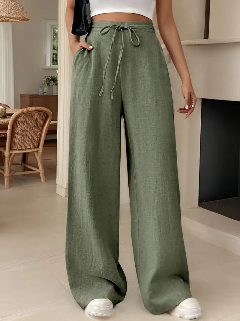 Women's Smart Wide Leg Trousers in Linen in Matcha