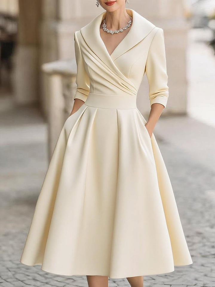 Women's Sophisticated Autumn Wedding Guest Dress in Beige