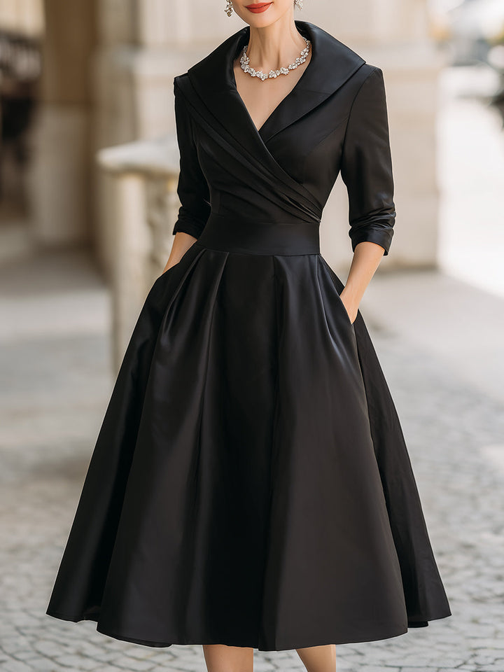 Women's Sophisticated Autumn Wedding Guest Dress in Black