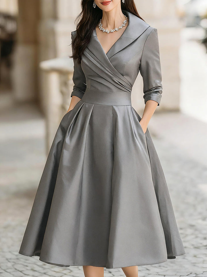 Women's Sophisticated Autumn Wedding Guest Dress in Grey