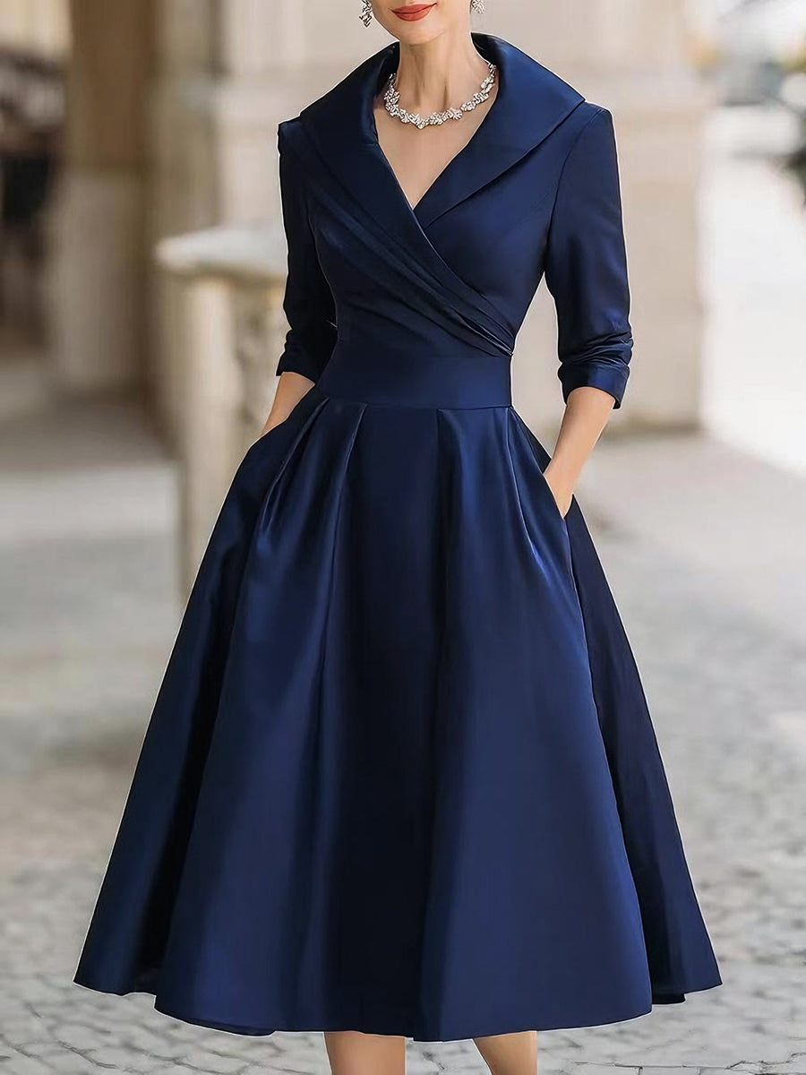 Women's Sophisticated Autumn Wedding Guest Dress in Navy