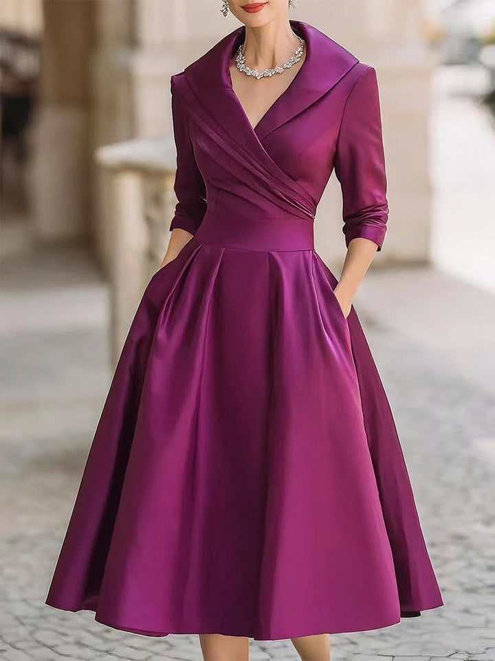 Women's Sophisticated Autumn Wedding Guest Dress in Purple