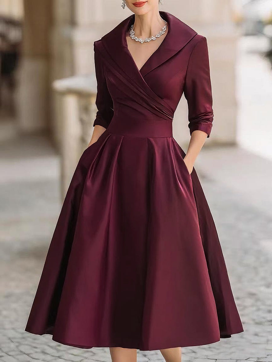 Women's Sophisticated Autumn Wedding Guest Dress in Wine