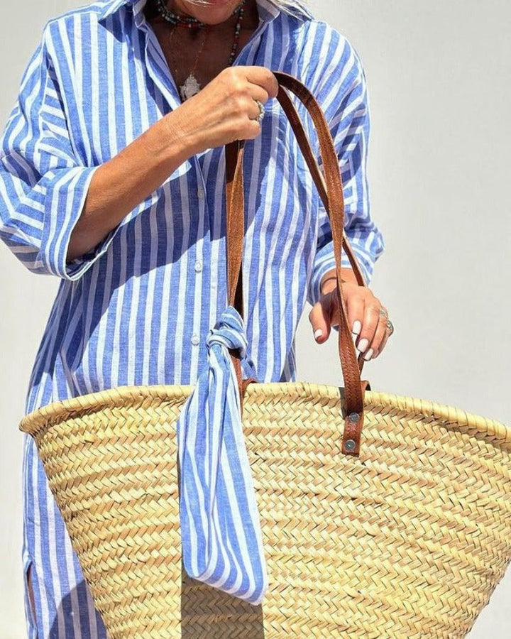 Women's Striped Summer Dress in Shirt Style in Grey 2
