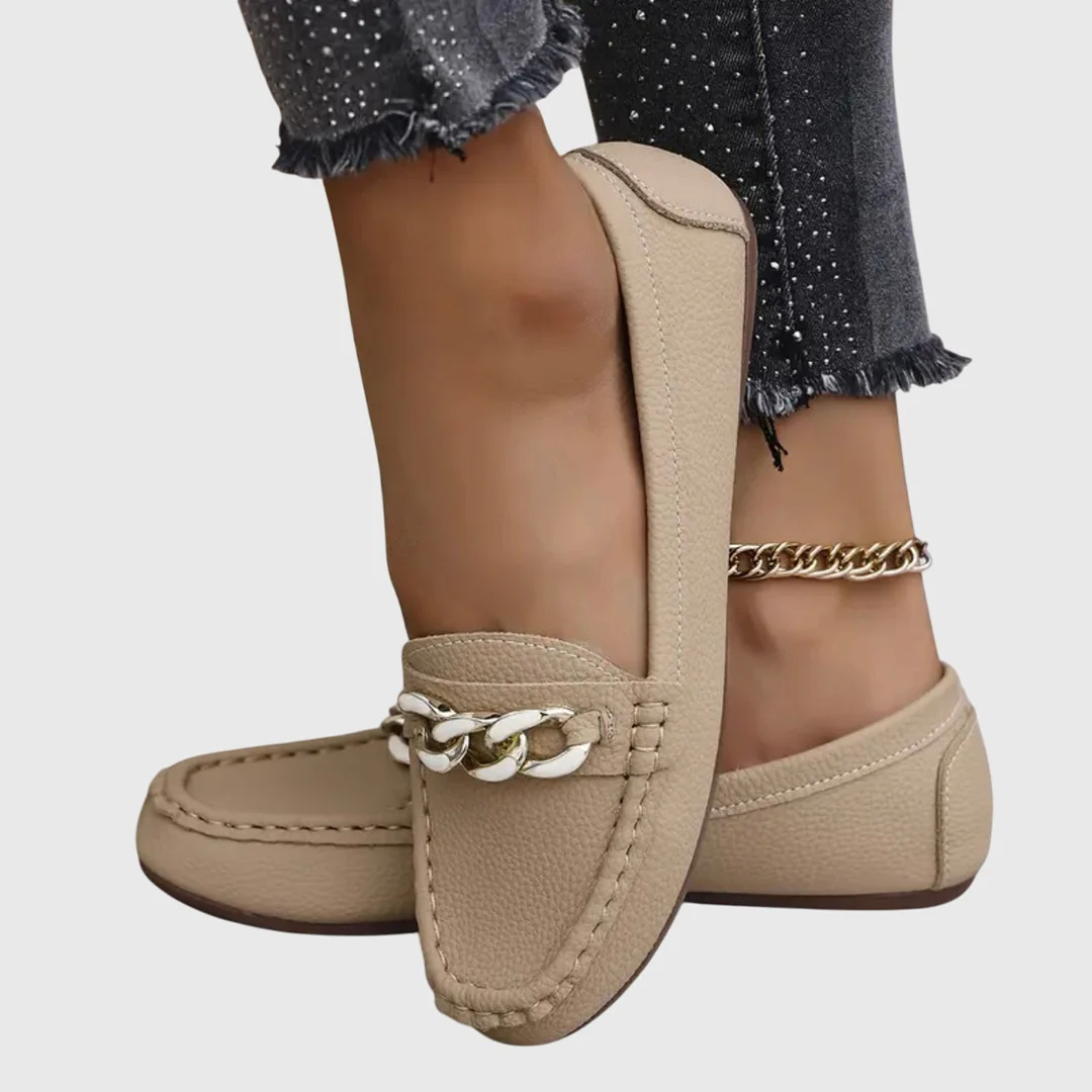 Women's Summer Loafers with Chain Accents in Beige