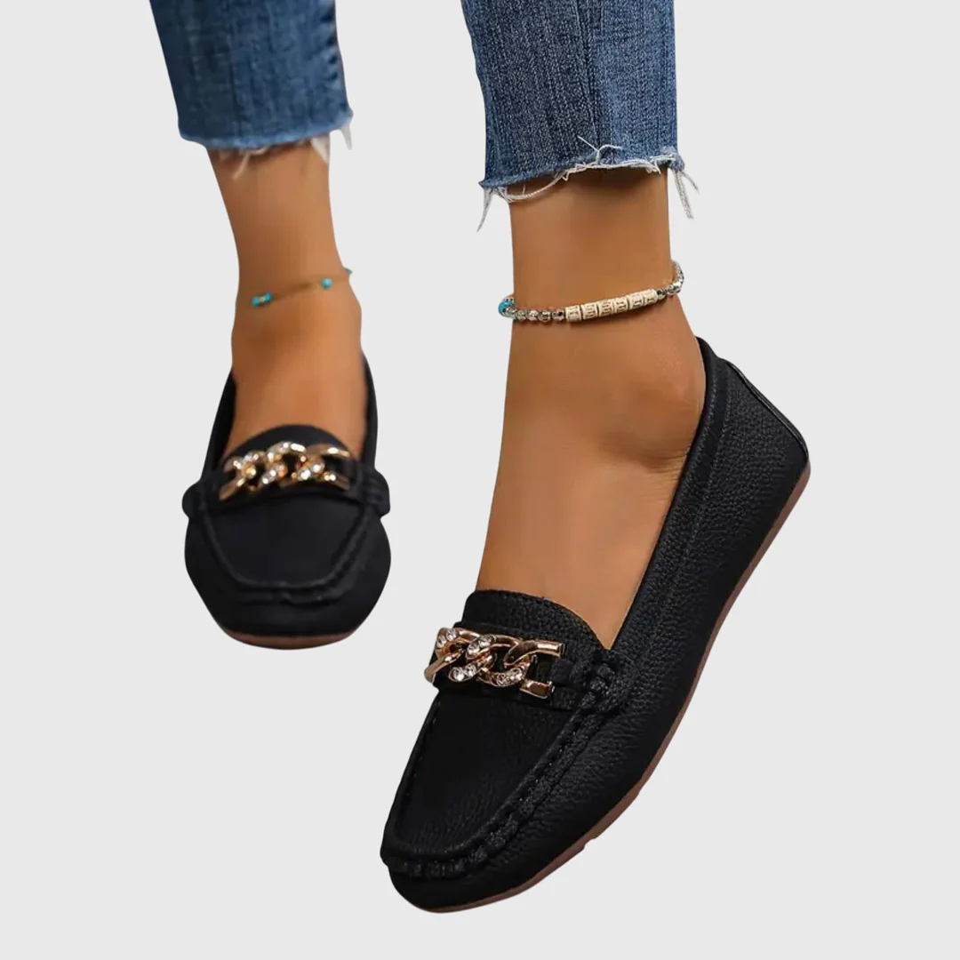 Women's Summer Loafers with Chain Accents in Black