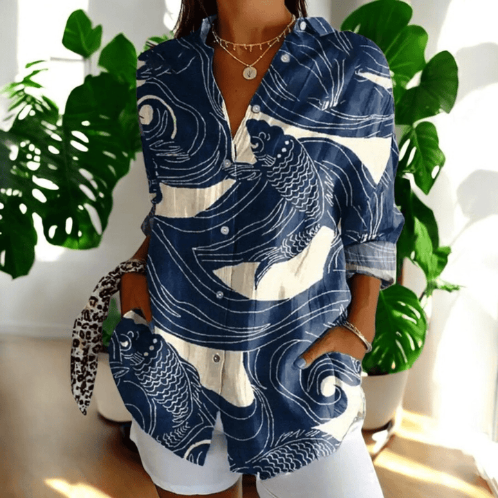 Women's Vintage Long Sleeve Top for Going Out in Carp