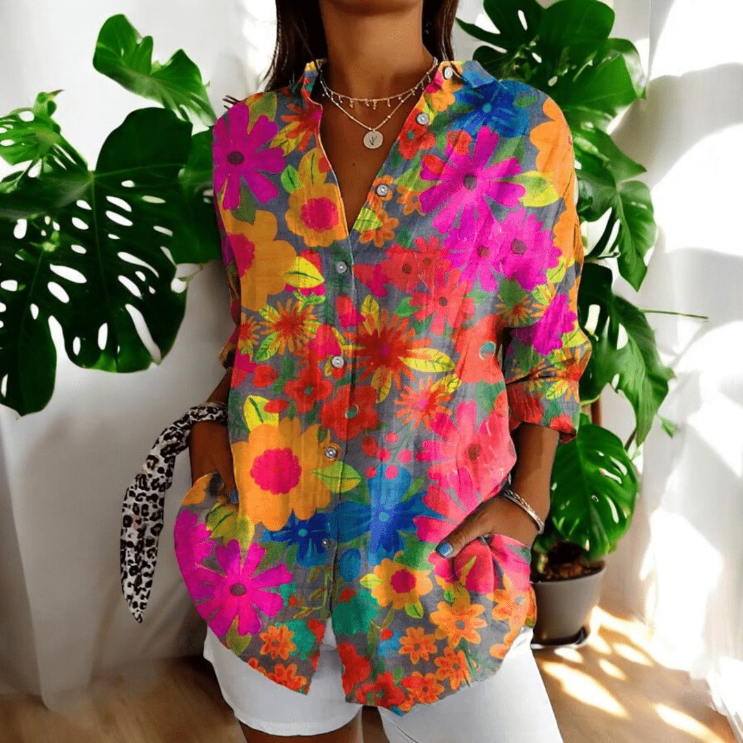 Women's Vintage Long Sleeve Top for Going Out in Colorful