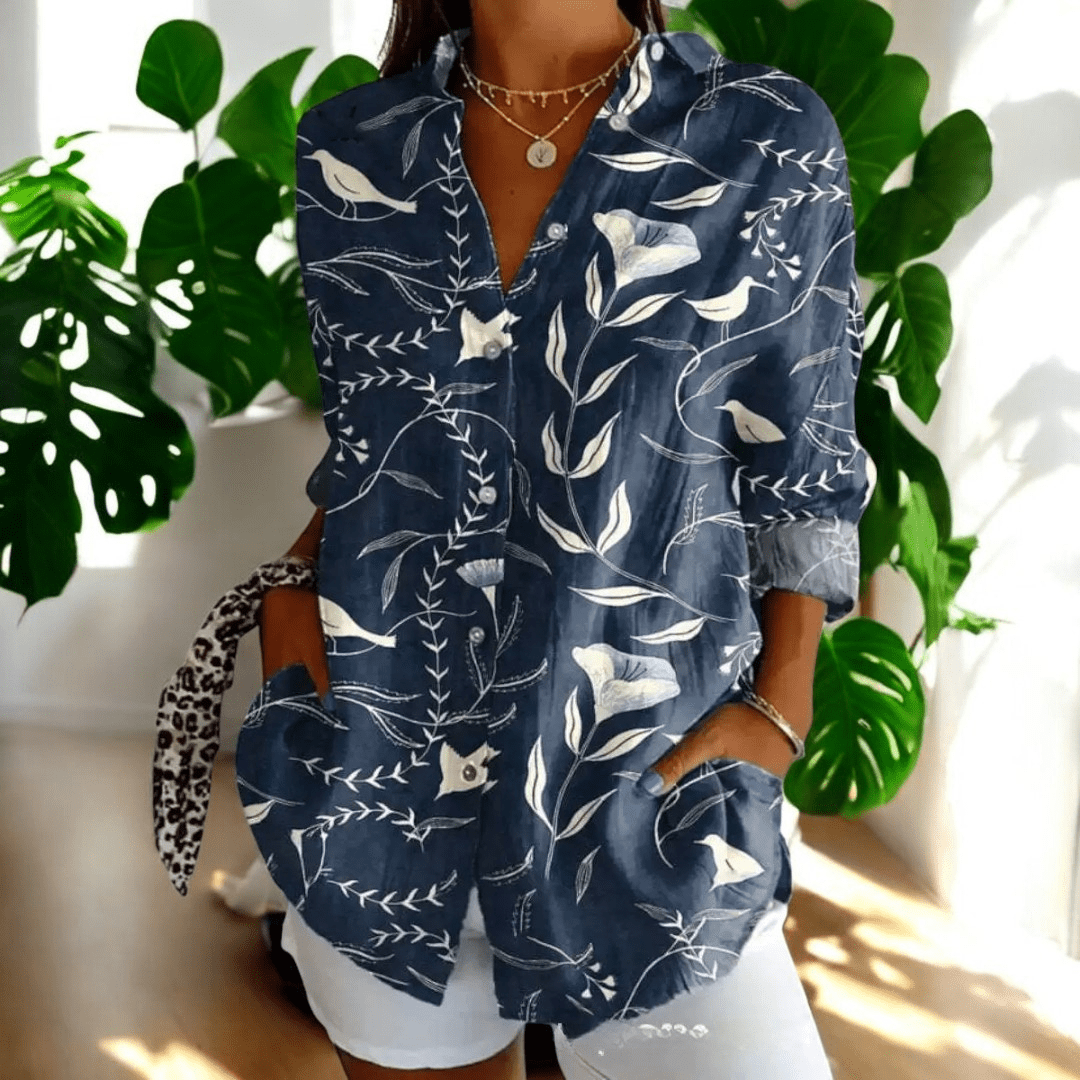 Women's Vintage Long Sleeve Top for Going Out in Dark blue