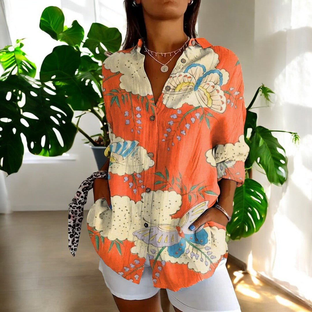 Women's Vintage Long Sleeve Top for Going Out in Orange