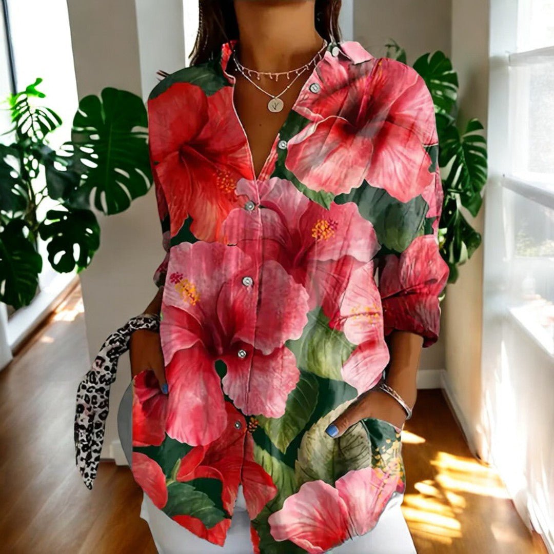 Women's Vintage Long Sleeve Top for Going Out in Pink Flowers