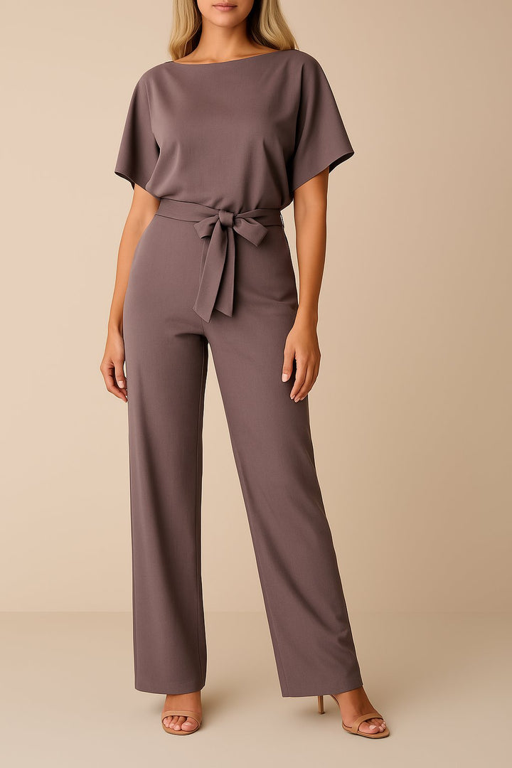 Women's Wide-Leg Jumpsuit with Adjustable Tie Waist in Purple
