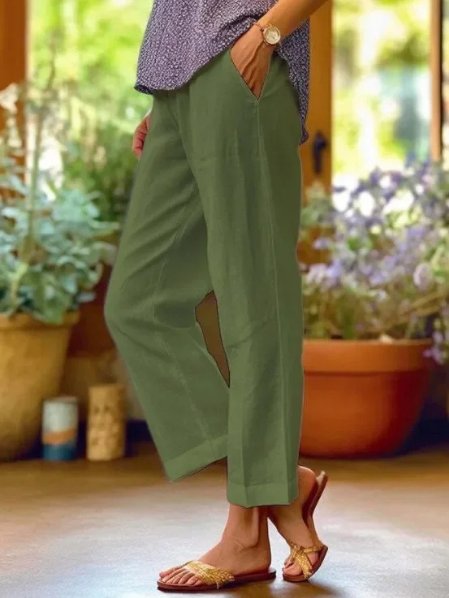 Women's Wide Leg Trousers for Everyday in Green